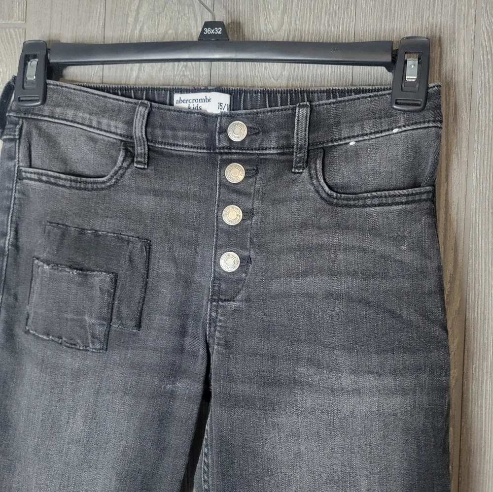 Abercrombie Kids Girls High Rise Flare Jeans Black Button Fly Patch Size 15/16
